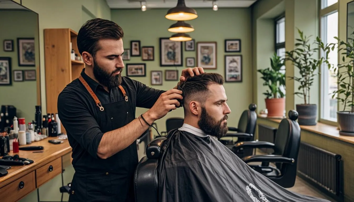 Barber van Knip & Baard werkt met de tondeuse aan een fade van een klant in de stoel